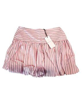 WAYF Pink & White Striped Mini Skirt Ruffled Hem Size M Polyester &Cotton Blend